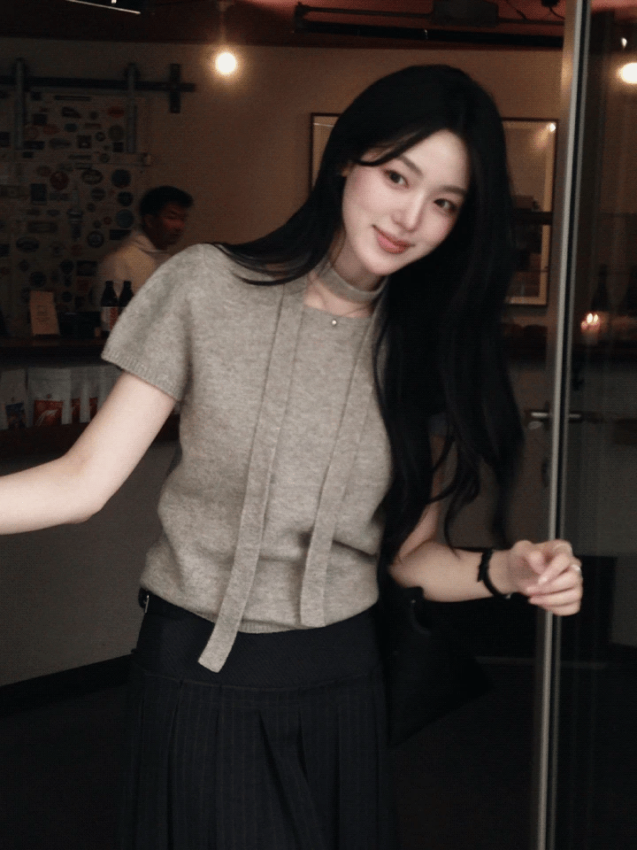 L'OEUVRE SHORT-SLEEVE KNIT & SCARF SET - 3 COLORS