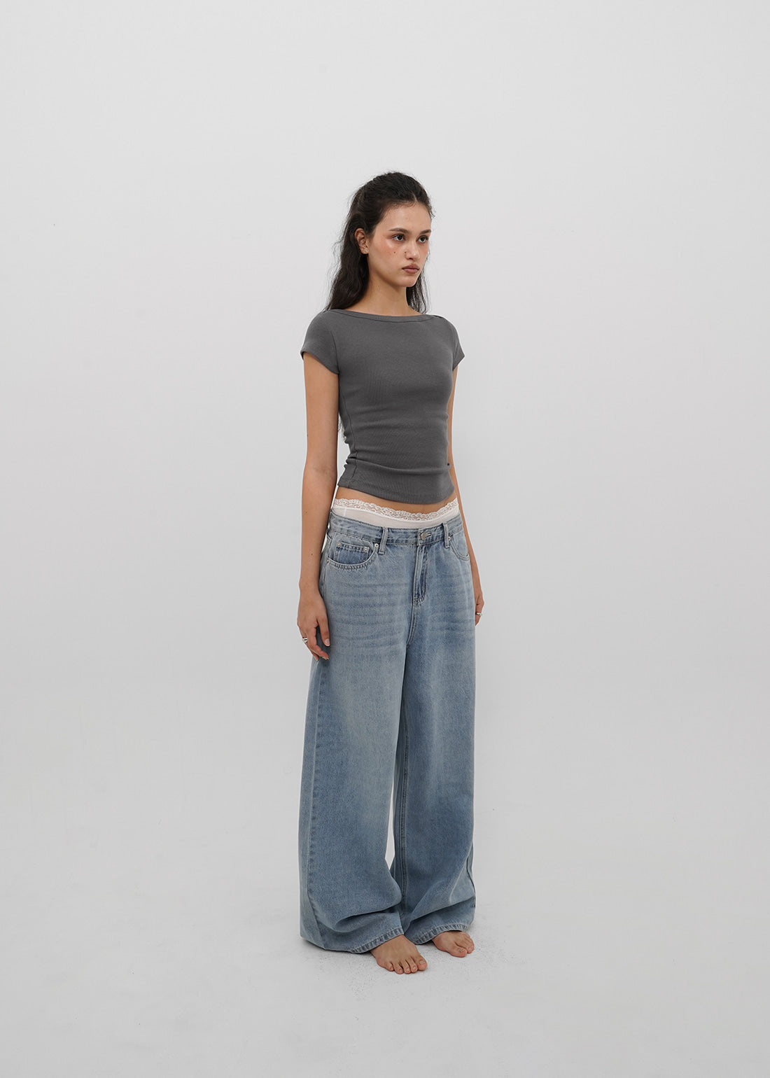 BASIC RIBBED BOAT NECK SHORT SLEEVE TEE 12