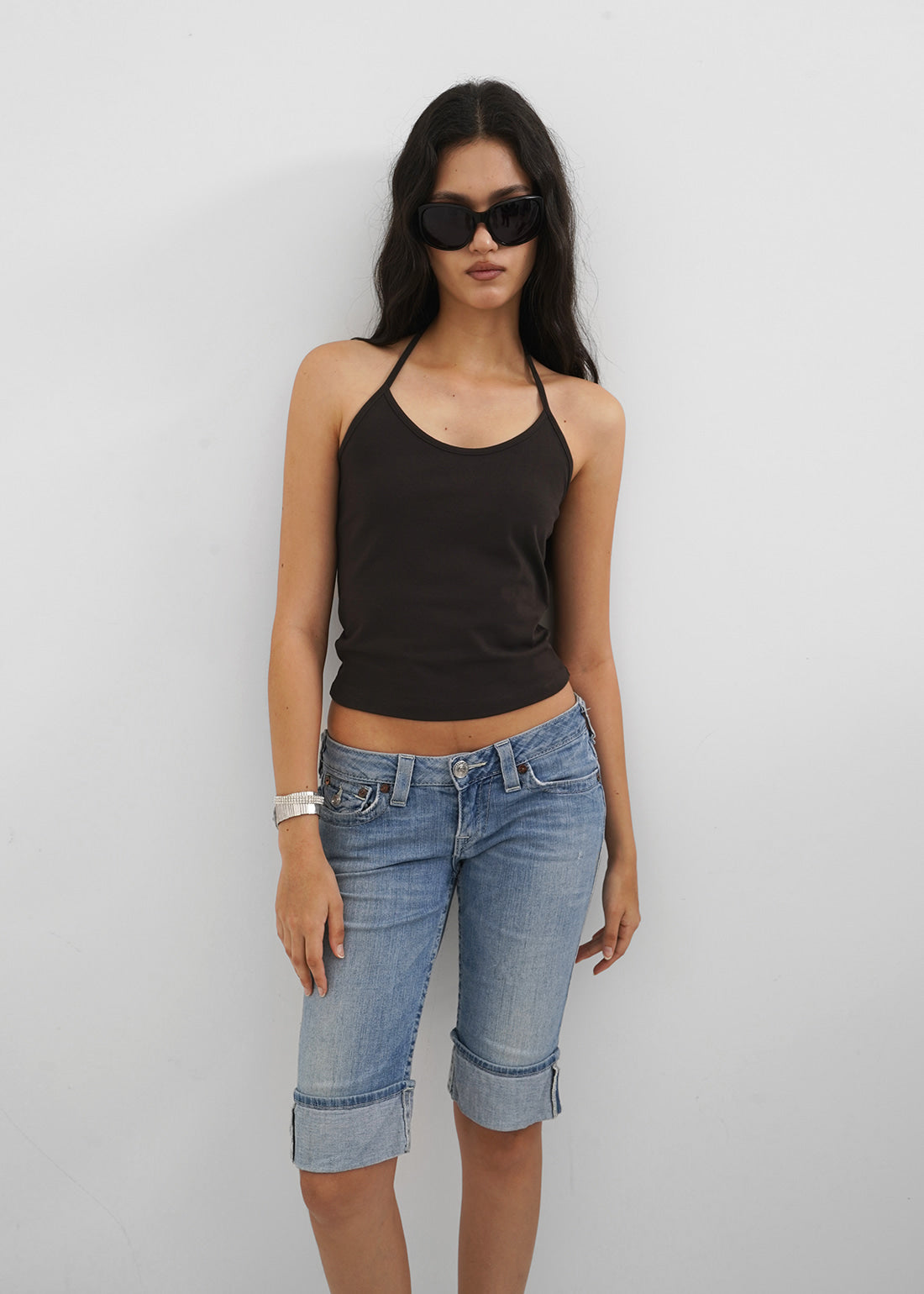 STRETCH COTTON STRAP HALTER TANK 2