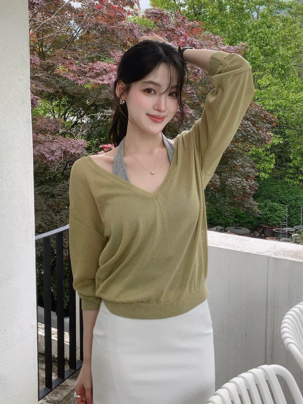 SEMI V HALTER NECK SLEEVELESS - 2 COLORS