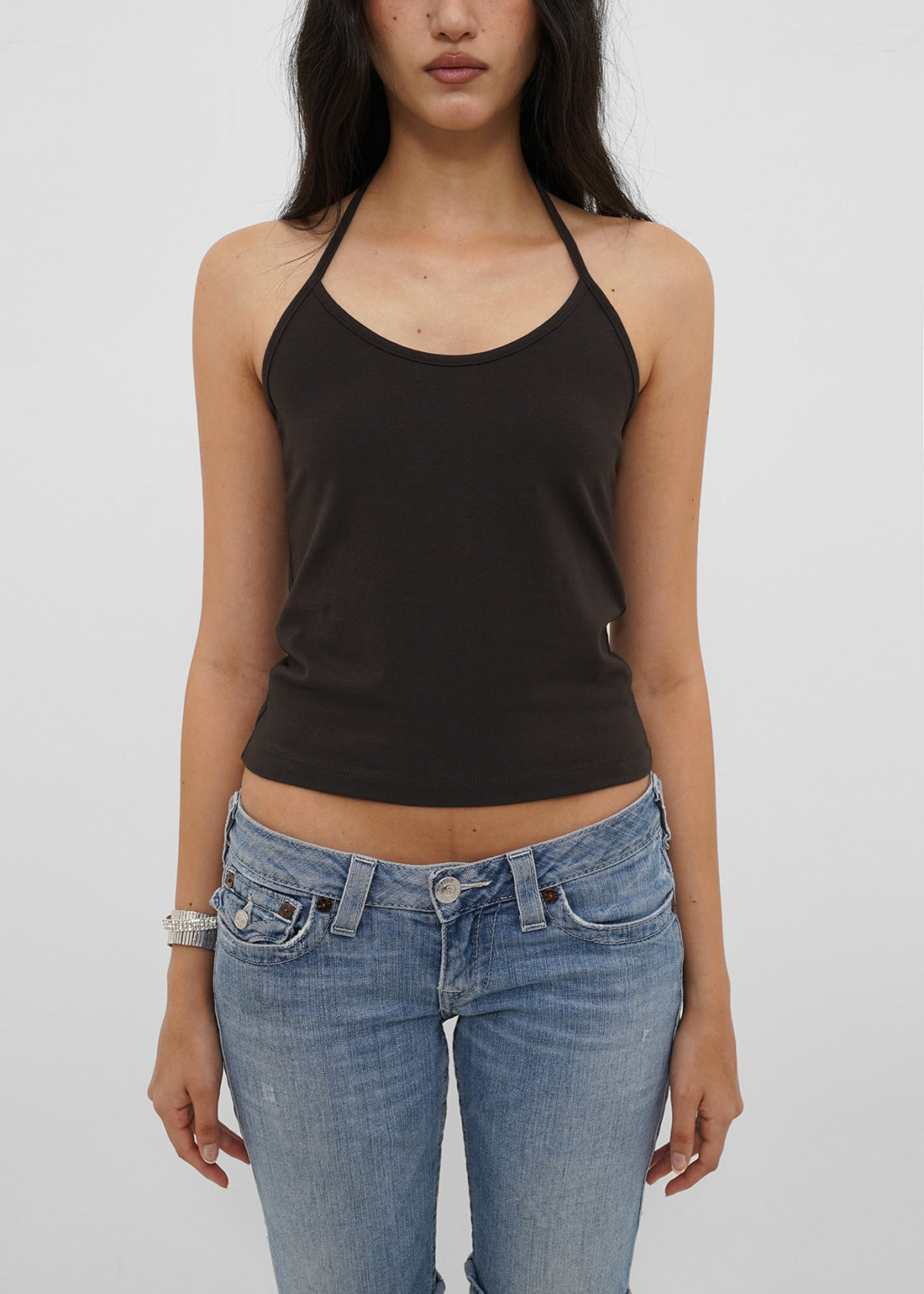 STRETCH COTTON STRAP HALTER TANK 3