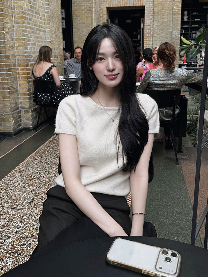 L'OEUVRE SHORT-SLEEVE KNIT & SCARF SET - 3 COLORS