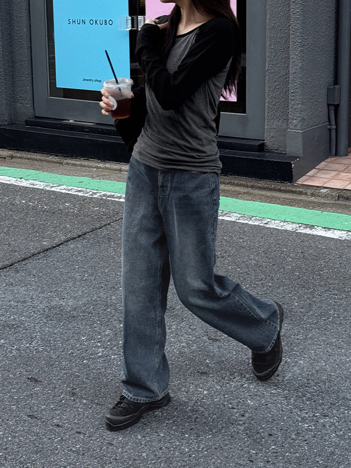 TODAY WIDE DARK-BLUE DENIM PANTS