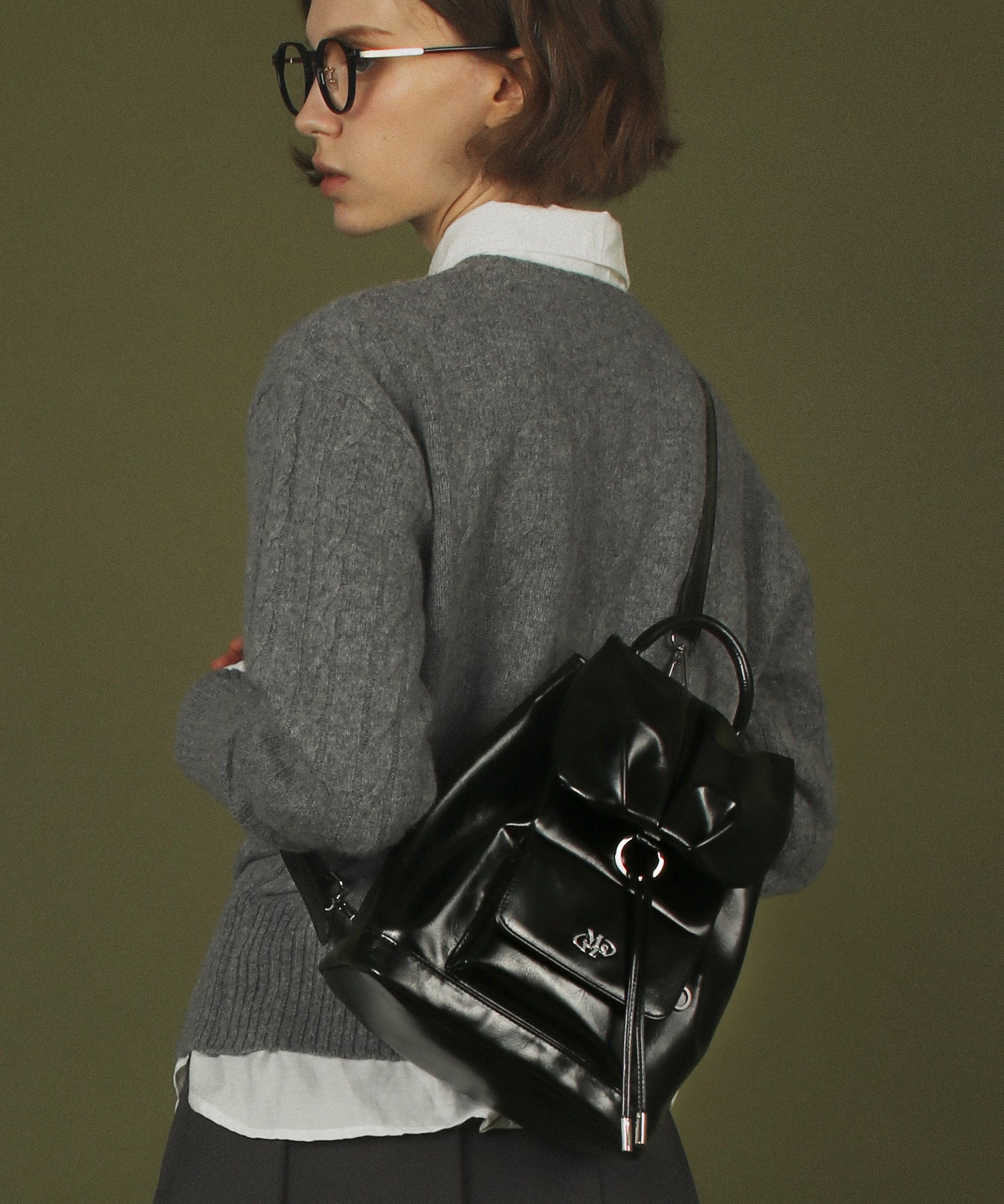 LEATHER SHIRRING MINI FLAP BACKPACK