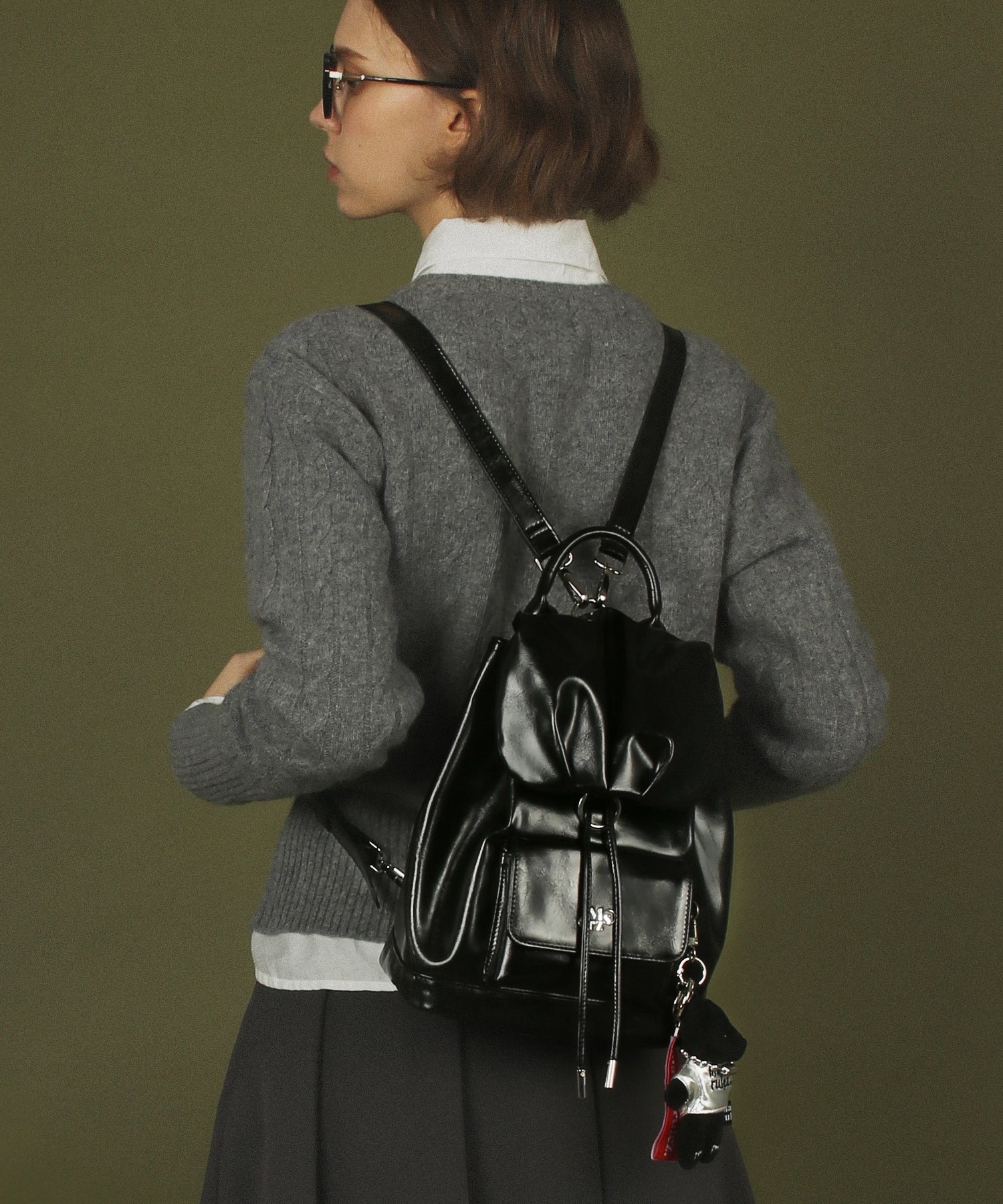 LEATHER SHIRRING MINI FLAP BACKPACK