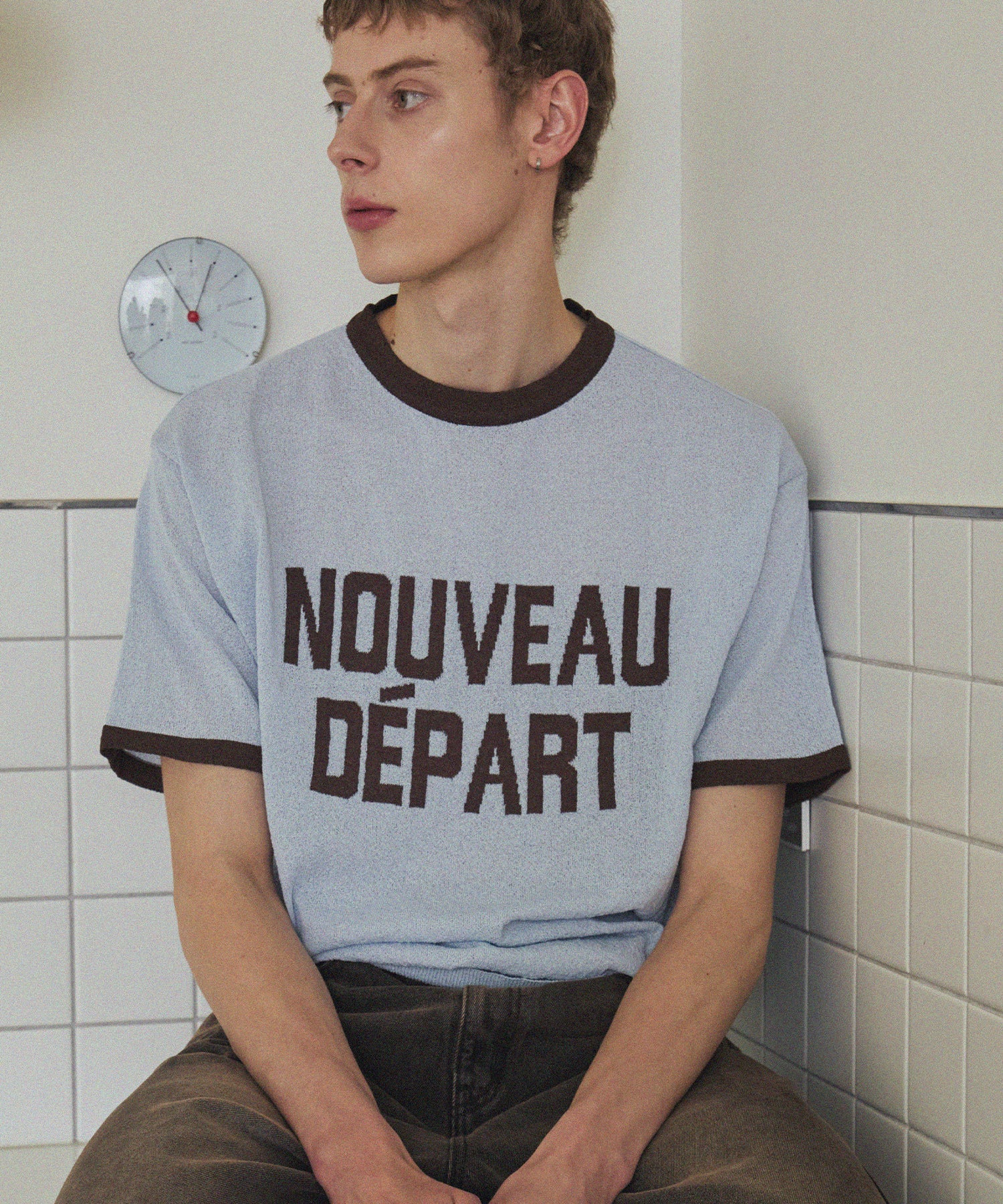 LETTERING SHORT SLEEVE COLOR BLOCK RINGER TEE - BLUE