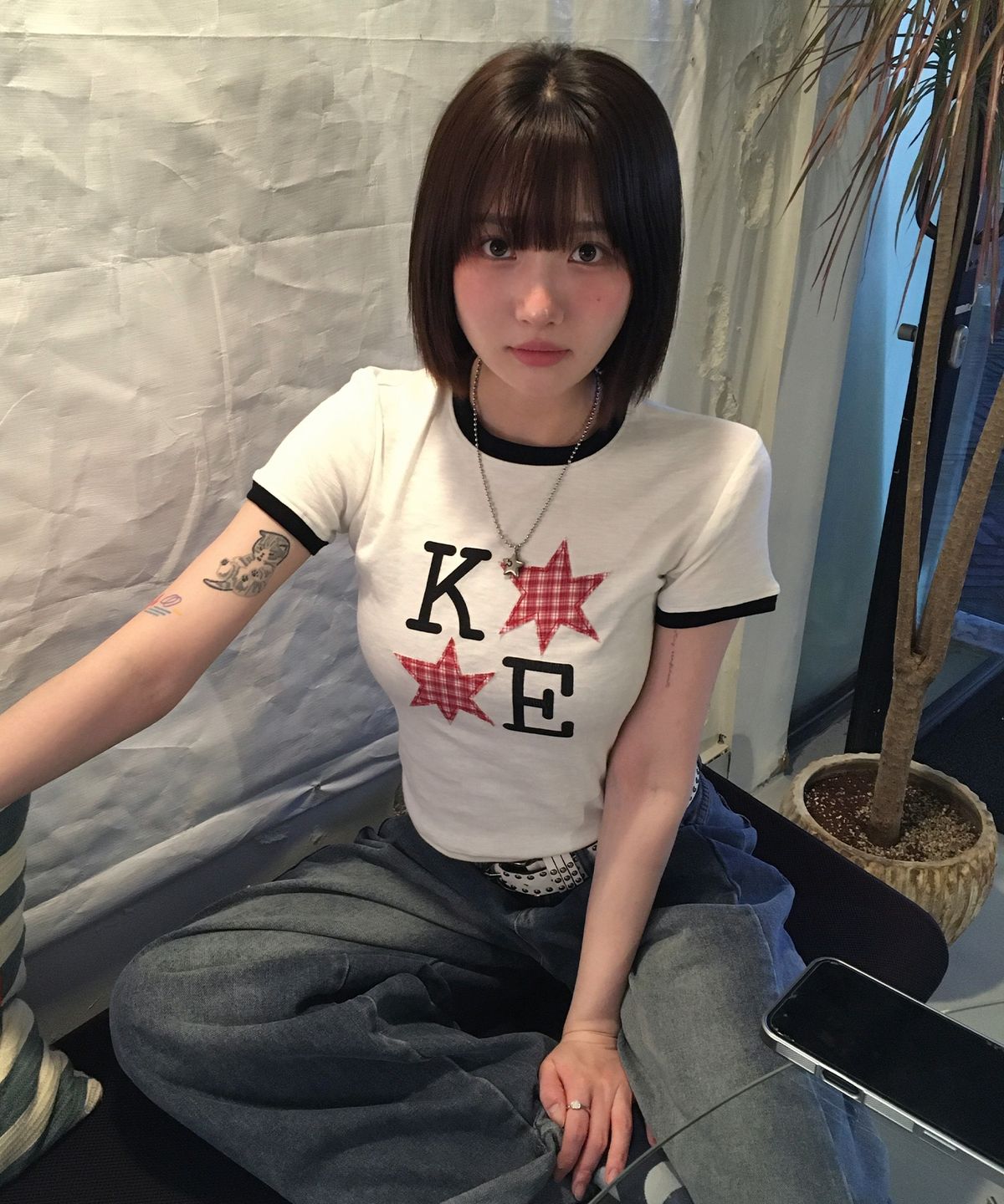KE TWO STAR PATCH RINGER SHORT-SLEEVE T-SHIRT