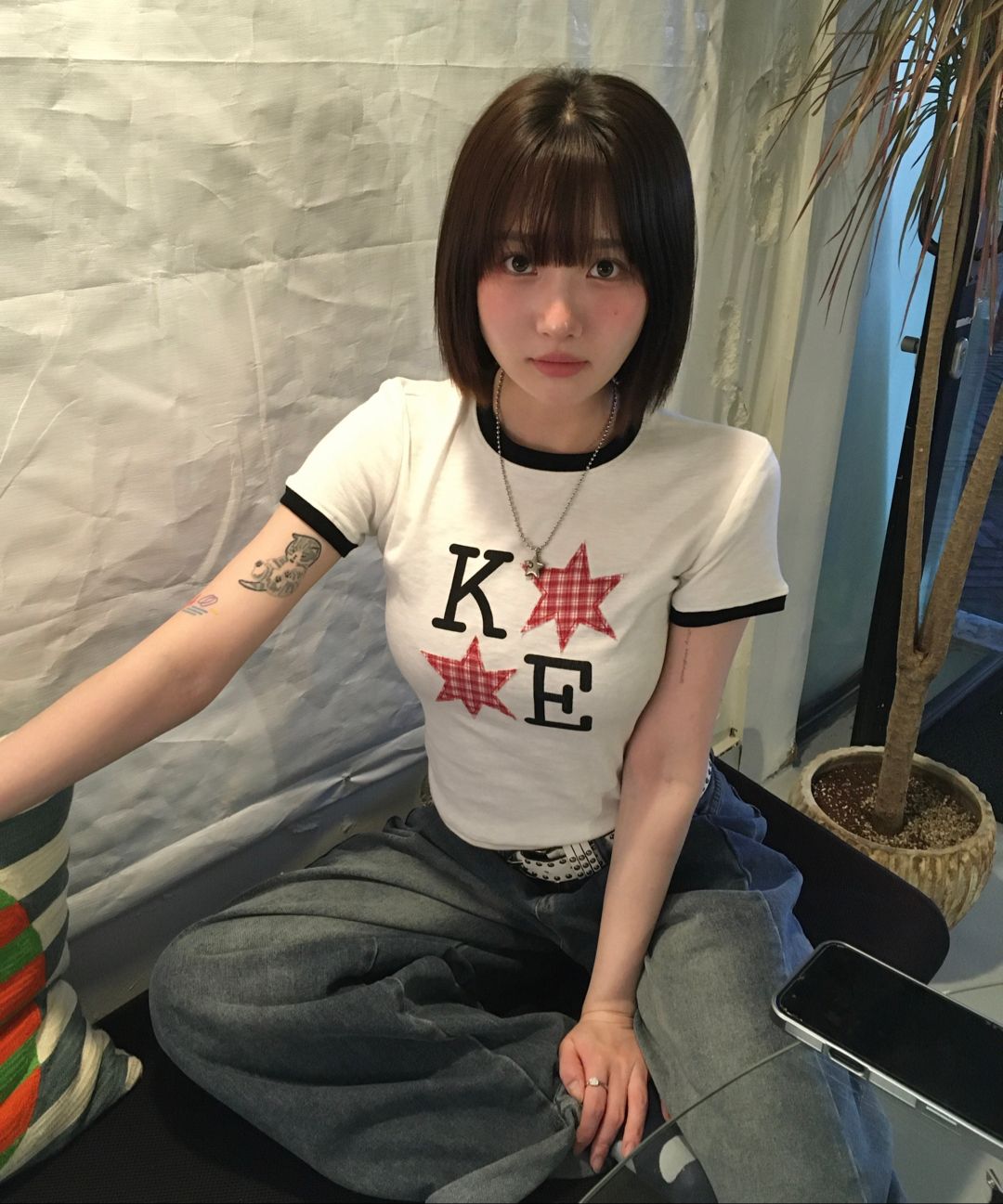KE TWO STAR PATCH RINGER SHORT-SLEEVE T-SHIRT