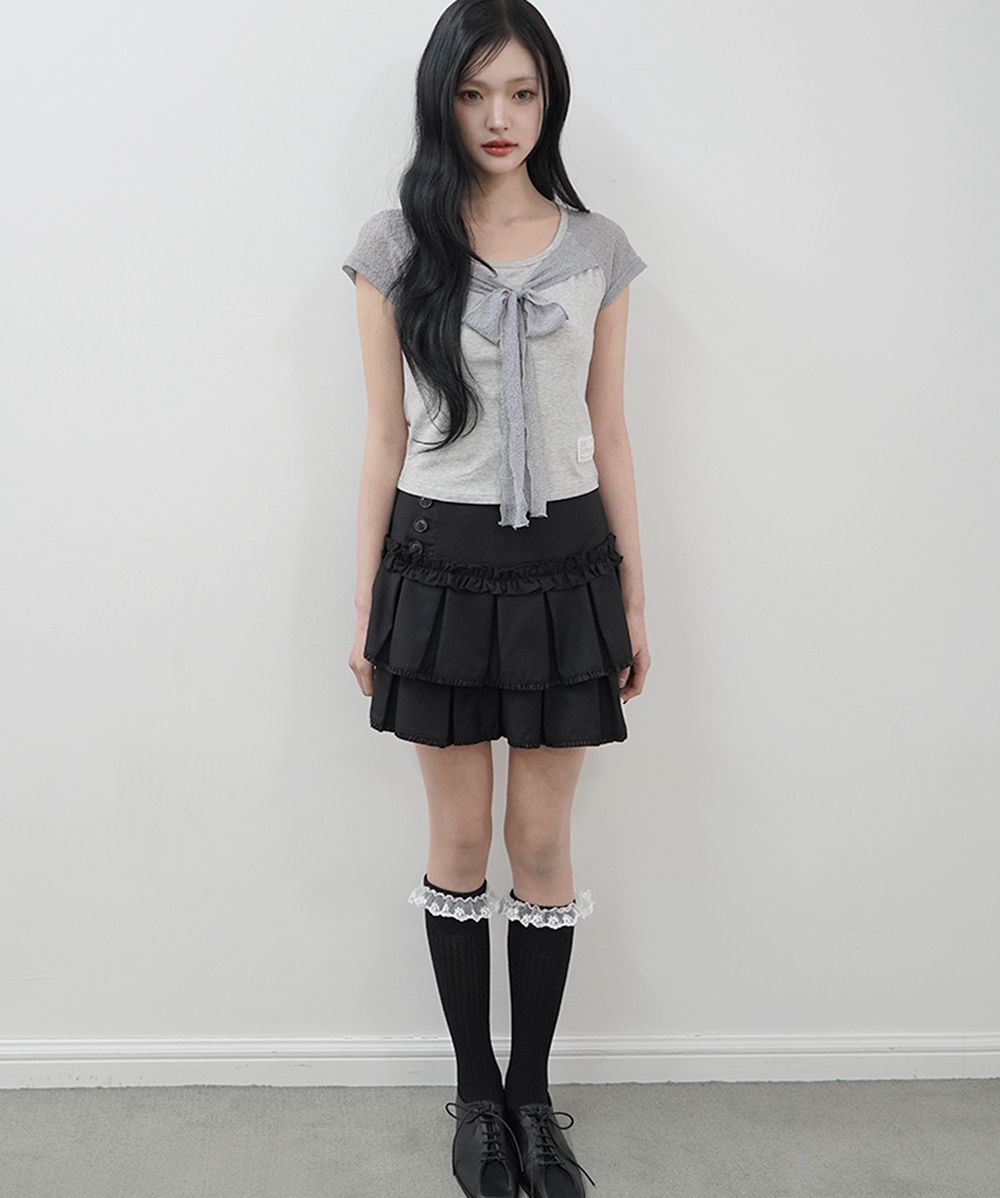 LACE RIBBON CONTRAST T-SHIRT