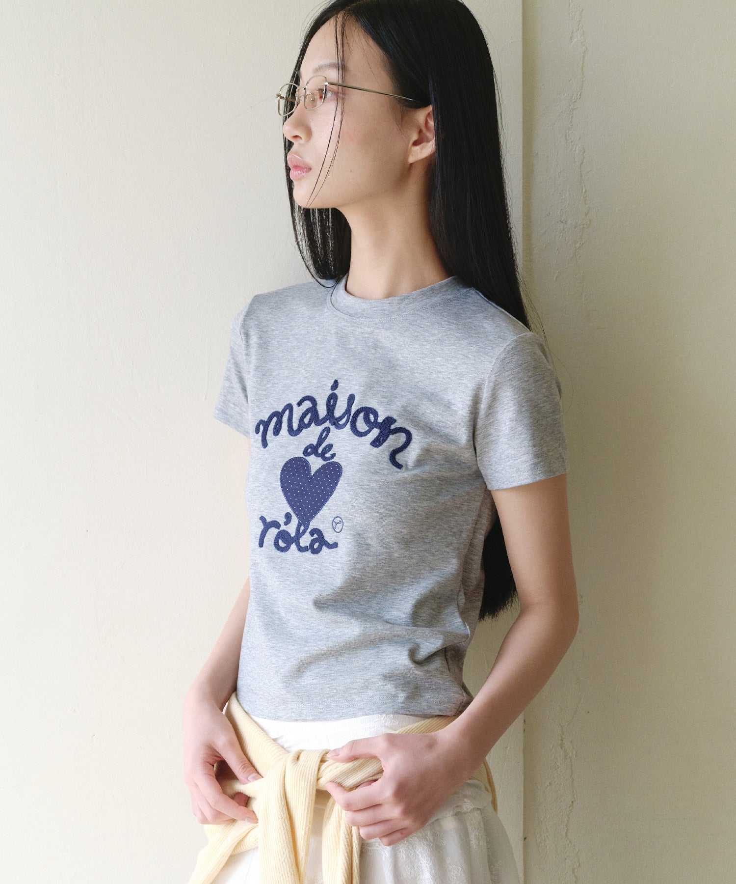 ROLAROLA MAISON DE ROLA EMBROIDERY HEART T-SHIRT - M/GRAY