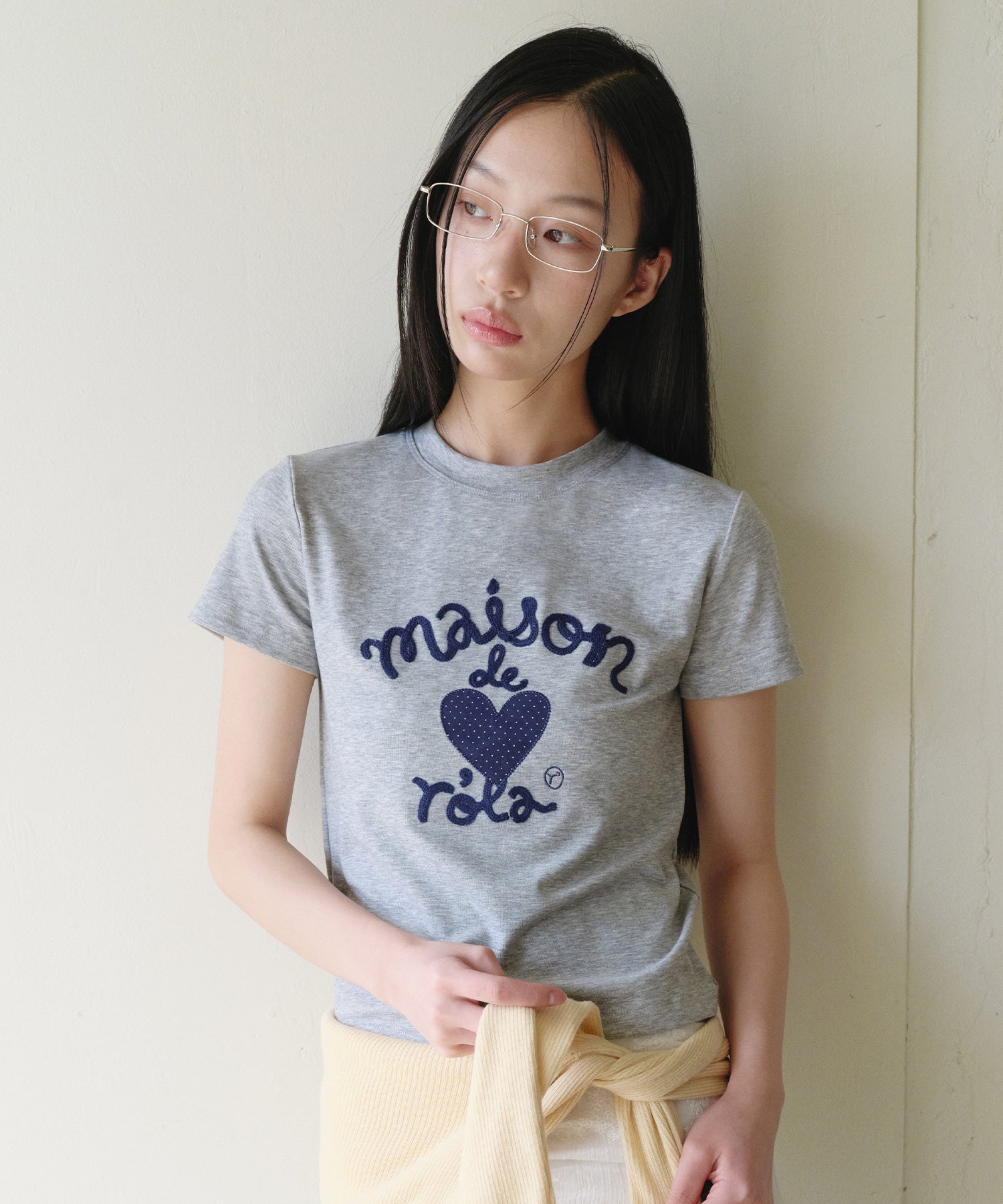 ROLAROLA MAISON DE ROLA EMBROIDERY HEART T-SHIRT - M/GRAY
