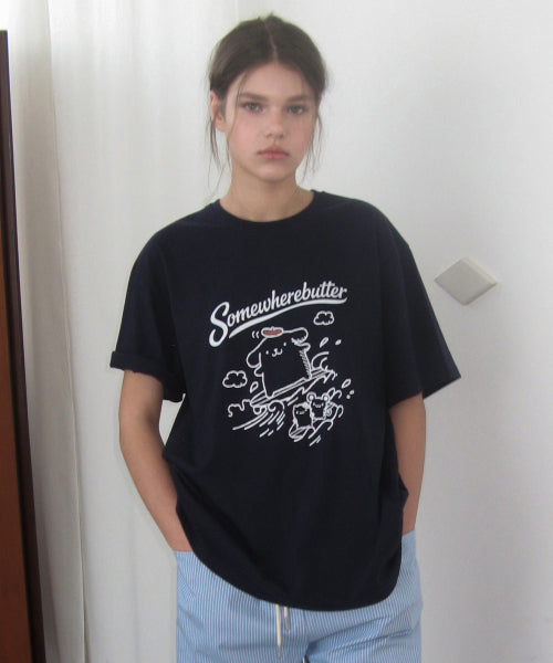 SOMEWHEREBUTTER POMPOMPURIN OVER-FIT TOP - NAVY 1
