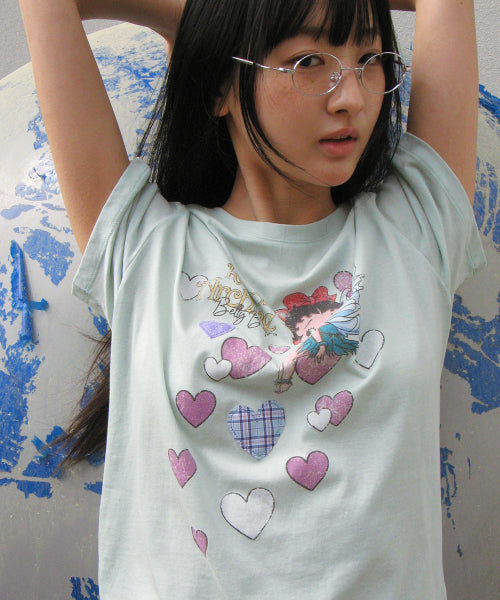 BETTY BOOP FAIRY HEART APPLIQUE BASIC FIT T SHIRT  - 2 COLORS