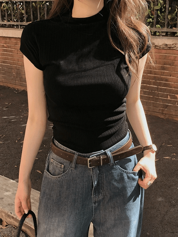 MODERN SUMMER MOCK NECK WRINKLE TEE - 2 COLORS 1