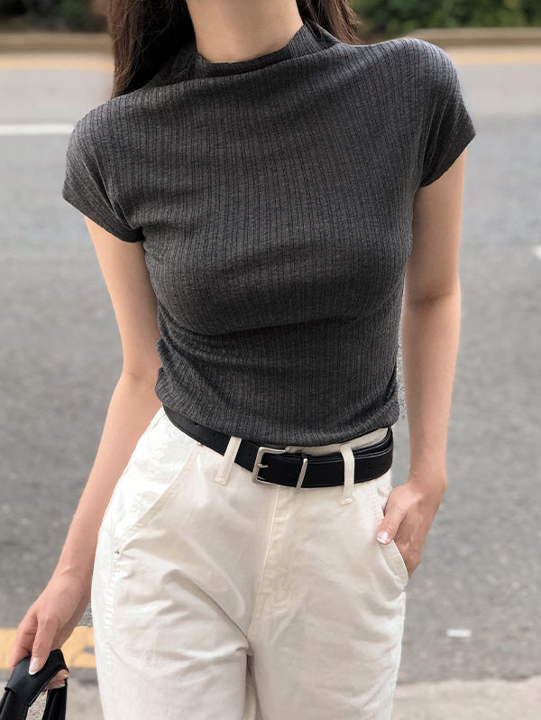 MODERN SUMMER MOCK NECK WRINKLE TEE - 2 COLORS 4