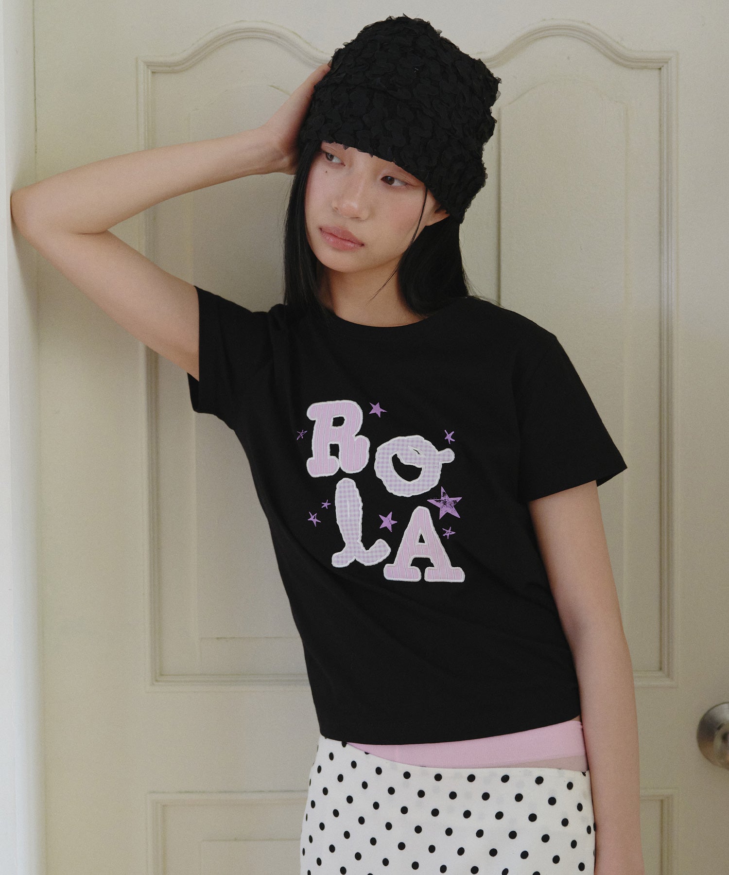 ROLA LETTERING PATCHWORK T-SHIRT - BLACK
