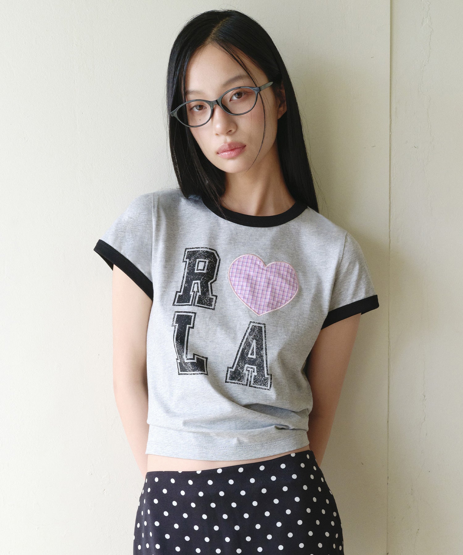 I LOVE ROLA PATCHWORK RINGER T-SHIRT - GRAY