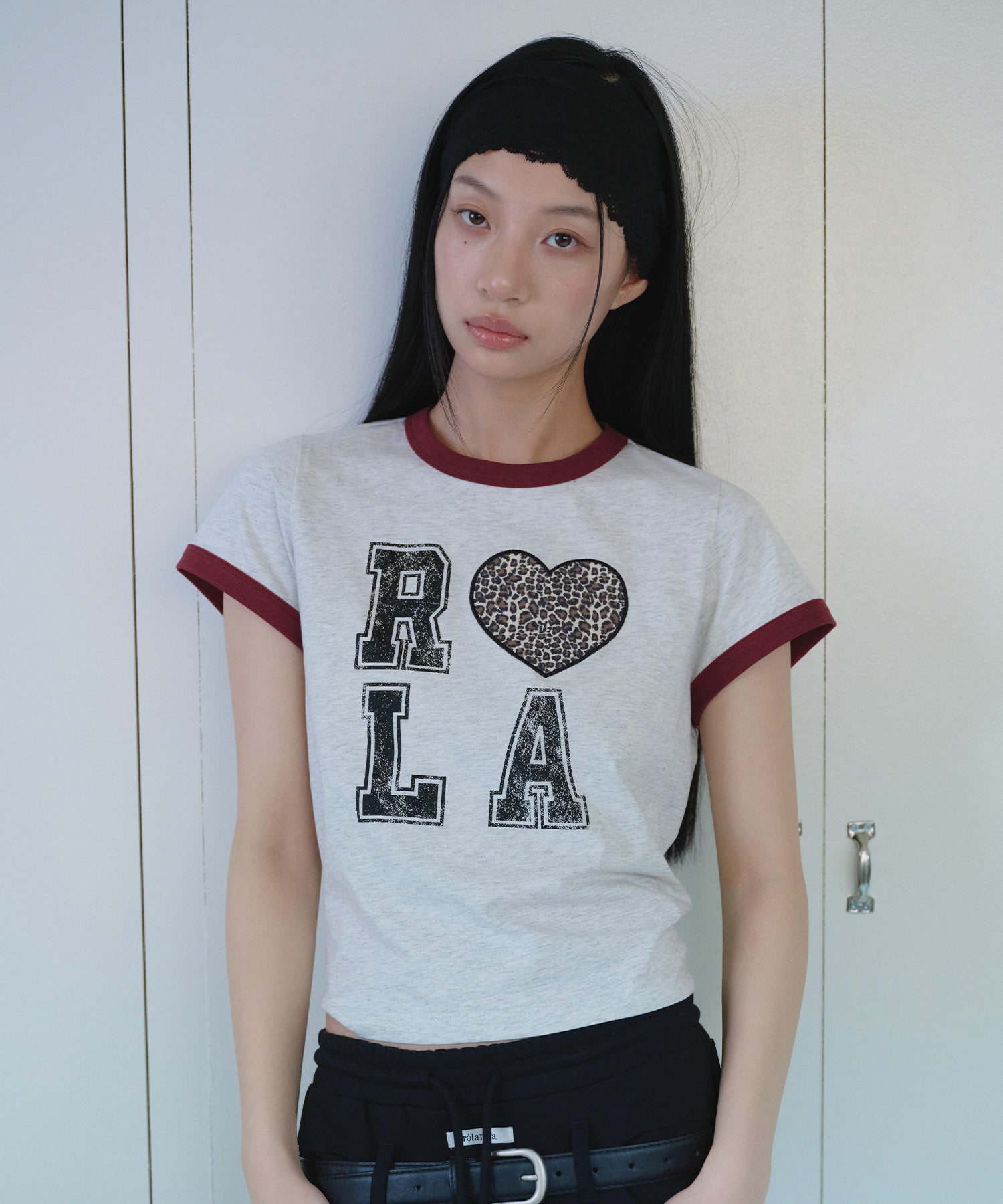 I LOVE ROLA PATCHWORK RINGER T-SHIRT - M/GRAY
