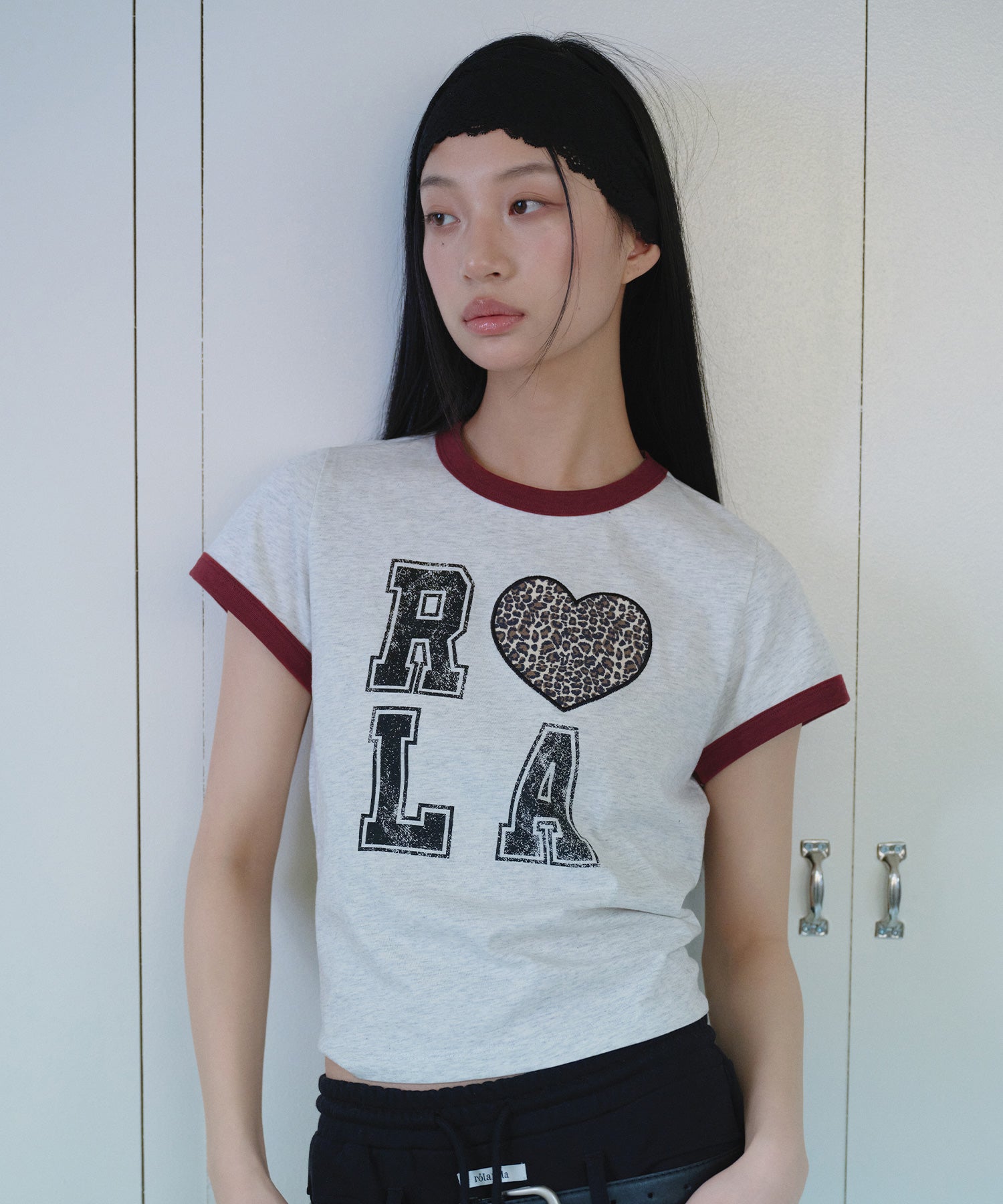 I LOVE ROLA PATCHWORK RINGER T-SHIRT - M/GRAY